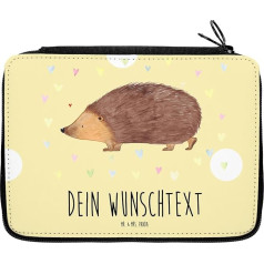 Mr. & Mrs. Panda Pencil Case Hedgehog Hearts, Yellow Personalized, Hand Drawn