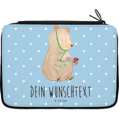 Mr. & Mrs. Panda Personalised Pencil Case Bear Doctor - Personalised Gifts, Personalised Pen Bag, Teddy, Pencil Case with Name, Blue Personalized, Hand Drawn