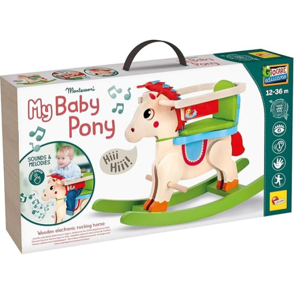Lisciani - Montessori Bois - My Baby Pony - Electronic Talking Wooden Rocking Horse - For Children 1-3 - Development of Motor Skills and Sense of Balance - Stable and Safe - With Sounds Melodies