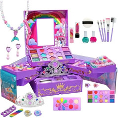 Make-up-Set für Kinder, Spielzeug-Make-up - Waschbares Kosmetikspielzeug-Schönheitsset,Große Aufbewahrungsbox im Design Einer Make-up-Kommode, -Rollenspiele, Prinzessinnen-Kosmetiksets für die