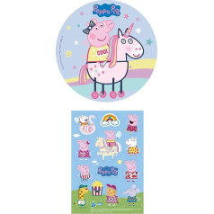 Dekozauber24 Set of 2 Peppa Pig Edible Cake Toppers 20 cm + 13 x Muffin Toppers, Vegetarian, Gluten-Free, Edible Cake Decoration for Cakes, Cakes and Muffins for Children's Birthday Parties (Peppa Pig