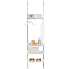 Baoyouni Telescopic Bathroom Shelf No Drilling Shelf Over Washing Machine Toilet Bathroom Shelf with 4 Shelves Metal Telescopic Shelf Height Adjustable up to 128-205 cm or 218-295 cm, Ivory