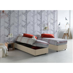 ‎Talamo Italia Talamo Italia - Melissa Single Bed, Container Bed with Fabric Cover, 100% Made in Italy, Side Opening, Suitable for Mattress 80 x 190 cm, Beige