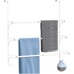Mutool 3 Tier Towel Rack Hanging Towel Rack for Bathroom Adjustable Towel Rack with 2 Hooks for Storing Towels and Clothes, White