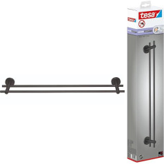 Tesa Uk tesa Moon Graphite Double Towel Rail in Brushed Graphite - Self-Adhesive Towel Rail with 2 Bars - PVD Coated Metal - No Drilling Required Includes Adhesive Solution - 640 mm x 49 mm x 115 mm