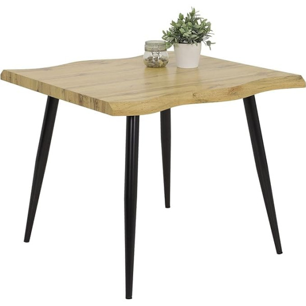 Hela Tische , Gabi Dining Table with Tree Edge Look, Square, Wood Material/Honeycomb Board, Wild Oak Decoration, Round Tube Frame, Black, 90 x 90 cm