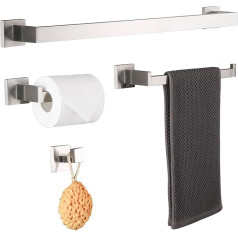 Dufu SUS304 Towel Holder with Bath Towel Rail 60 cm Towel Rail Toilet Roll Holder Robe Hook Wall Mount Stainless Steel SUS304 Brushed Silver