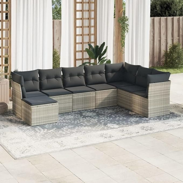 ‎Homgoday Homgoday Gartenmöbel-Set 8-teilig mit Kissen hellgrau Polyrattan, Möbel Set Schlafsofa Wohnzimmer Couch, Set Sofa für den Außenbereich, Typ 3218052