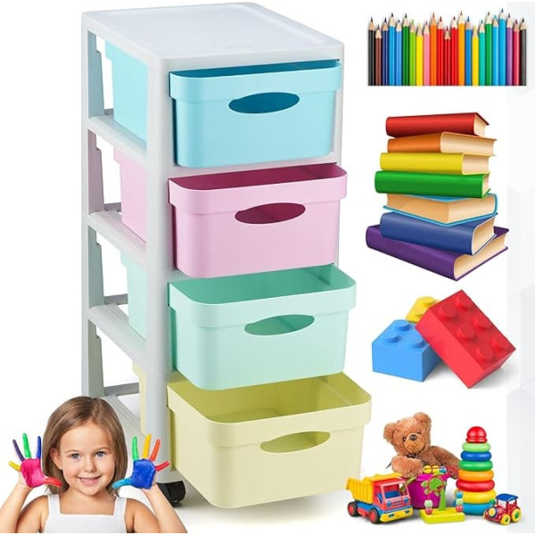 Vieira Home Craft Trolley for Children Drawer Box with Wheels Trolley Drawers Desk Rolling Container Plastic Toys Storage Drawer Cabinet - Made in the EU