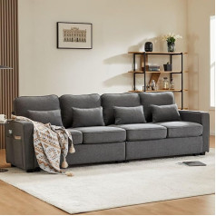 Komhtom Couch Large 4-Seater Sofa in Dark Grey, Living Room Furniture Modern Minimalist Sofa with Padding and Arm Pockets (Dark Grey)