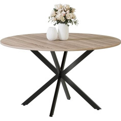 Msfe Round Dining Room Table, 120 cm Kitchen Table, Round, Wooden Kitchen Table, Retro Industrial Dining Room Tables with Black Metal Legs and a Natural Walnut Finish