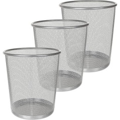Ahuntter 3 Pieces Mesh Waste Paper Bin 12 Litre Metal Basket Small Trash Can Trash Can for Bedroom Bathroom Office Home Kitchen Accessories 24 x 26 cm Silver Round