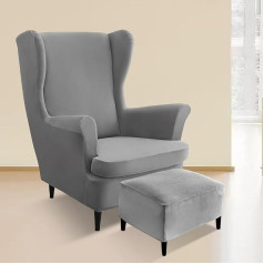 ‎Bordeag 3-Piece Wing Chair Cover with Ottoman Protective Cover, Armchair Throws, Elastic, Wing Chair Protective Covers, Stretch Armchair Cover, Tiger Chair Cover with Armrest, High Backrest (Dark Grey)