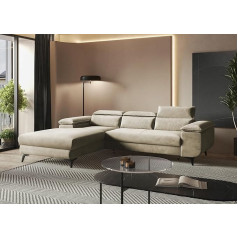 Moderno Meble MODERNO Corner Sofa with Sleep Function, Flat - Sofa with 3 Seats - Sofa Bed L-Shape - Modern Couch - Corner Beige