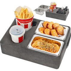 Permade Cup Pillow Holder for Couch - Beaker Glass Cosy Cushion | Bed Couch Cup Holder with SS Food Container for Pasta, Fruit, Snacks, Remote Control | Sofa Drink Buddy for Car, RV,