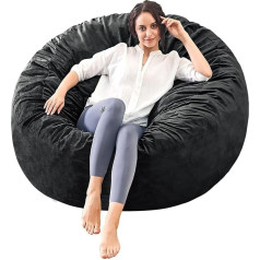 Ilpeod Memory Foam Bean Bag Chair Adult Large Couch with Soft Microfiber Cover Round Fluffy Sofa for Living Room Bedroom College Dorm Carbon Black