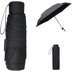 Vicloon Pocket Umbrella, Ultralight, Mini Umbrella with 6 Stainless Steel Ribs, Compact, Folding, UV Protection, for Adults and Children, Lightweight, Compact, Steady, Black, 190 g