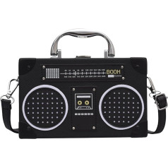 SPORWAY Retro Shoulder Bag Cassette Handbag Women: 19 x 12 x 5 cm Slanted Shoulder Bag Radio Handbag Bag Cassette Shoulder Bag for 80s 90s Disco Party Decoration - Black