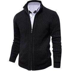 AOLI RAY Men's Cardigan with Zip Cardigan Stand-Up Collar Pullover Fine Strike Sweaters with 2 Pockets