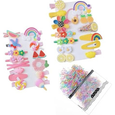 28 Hair Clips for Girls with 1 Pack Elastic Hair Bands, Rainbow Hair Clips for Children, Cute Hair Accessories, Colourful Flower Hair Clips, Hair Clips for Children