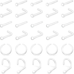 MixPiercing Pack of 30 Plastic Nose Piercing Nose Ring for Op, Transparent Bioflex Plastic Nose Ear Helix Piercing Retainer for Mrt Set 0.8 mm, Plastic