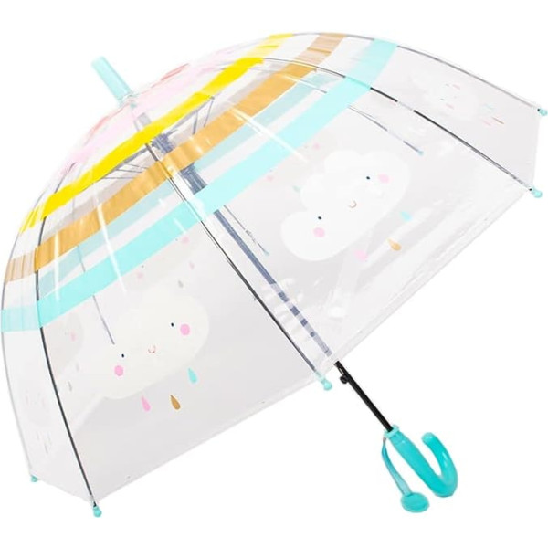 Meichoon Children's Transparent Umbrella Long Handle Push-Pull Open Fibre Back Clip Resistant Easy Grip Small Windproof Arch Shape for Boys Girls Aged 3-10 Years, Blue, Long handled umbrella
