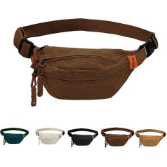 Cord Bum Bag for Men and Women Fashion Belt Bag Compartments with Zip Chest Pocket Adjustable Strap Bumbag Cord Money Belt for Hiking Fitness Bicycle Gifts, brown, Fashion
