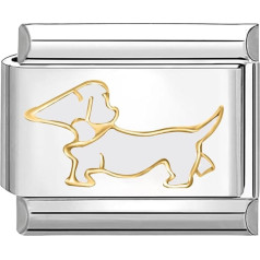 Quiges 9 mm Italian Style Charm Module Stainless Steel Teckel Dog for Italian Bracelets, Stainless Steel, No Gemstone