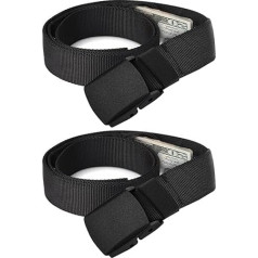RAFIYU Pack of 2 Money Belts with Secret Compartment, Travel Safety Belt with Zip, Adjustable Nylon Waist Belt for Men, Women, Travel, Outdoor and Anti-Theft Protection (Black), black, Money Belt for
