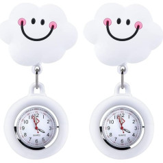 Vegena Nurse Watches – Pack of 2 Nurse Watch White Clouds Pocket Watch Silicone Cases Nurse Watch Fob Pocket Watches Hands Care Watch with Clip for Women Men Nurses Doctor, White, Classic or