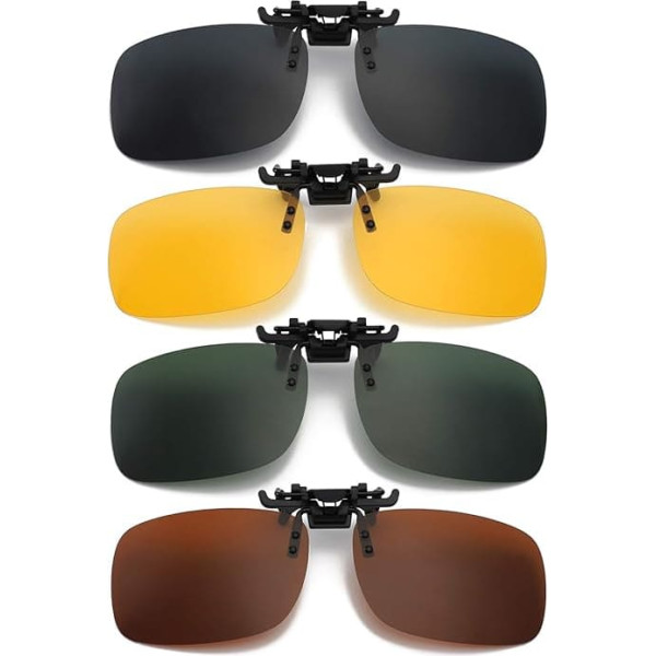 Hifot Sunglasses Attachment Clip On Sunglasses Pack of 4, Flip Up Polarised Sunglasses for Prescription, Rimless Myopia Sunglasses for Women and Men