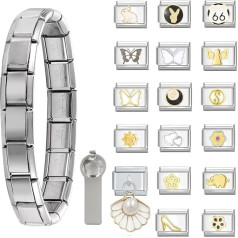 Damywa 19 pieces Italian charm bracelet charms set, Italian charms bracelet 9 mm removable stainless steel module bracelet, Italian style charms for women, gift for men, boys, girls