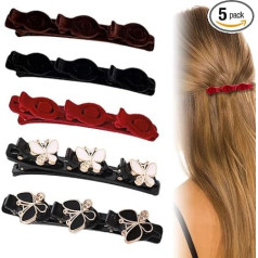 Pack of 5 Sparkling Crystal Stone Braided Hair Clips Satin Fabric Elegant Hair Clips for Women Girls for Thick Hair
