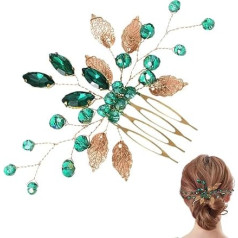 JEYORZY Wedding Bridal Hair Accessories Flowers with Pearls Crystal Bridal Wedding Comb Green Crystal Hair Pieces Rhinestone Wedding