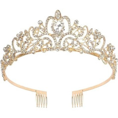 Moonight Wedding Crown for the Bride, Rhinestone Princess Tiara for Women, Prom Queen / Pageant / Bridal, Handmade Hair Accessories, Rose Gold Crown (Golden Crown, Earrings and Necklace - 3-Piece Set).