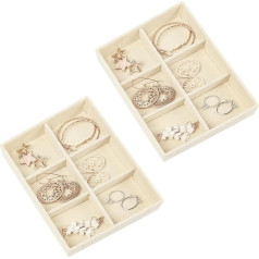 Nwvuop Pack of 2 Small Jewellery Trays Velvet Jewellery Insert for Drawers, Jewellery Organiser Drawer 12.5 x 9.5 x 2.5 cm (Beige)