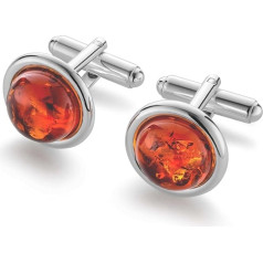 Mens 925 Sterling Silver Cufflinks With Amber In Chic Jewellery Case, Sterling Silver