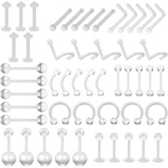 KSJEHW Clear Piercing Retainer, Invisible Bioflex Plastic Clear Piercing Set, 16G 18G 20G Nose Septum Cartilage Tragus Earrings, Nose Studs for Concealing Piercings for School and Work, Plastic