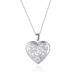 Cupimatch Heart Locket for Opening Pictures Photo Pendant with Engraving Love You Tree of Life Chain Women's Amulet Necklace Stainless Steel Hinged with 45 cm Chain