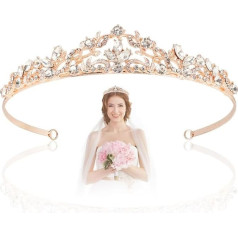 Crown Queen, Queen Crown, Bridal Crown, Crown Wedding, Tiara Wedding, Bridal Tiara, Tiaras for Women, Crown Kiadem, Round Tiaras for Bride, Handmade Bridal Headband with Rhinestones (Rose Gold),