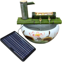 Bambus-Brunnenwasser, Bambus-Gartenwasserbrunnen mit Solarpumpe, japanische Zen-Gartenteich-Wasserspiel-Dekoration, Länge 35 cm