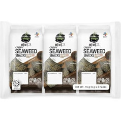 Bibigo Seaweed Snack Korean BBQ - Roasted Sea Layers with Korean BBQ - Ideal as a Snack or Side Dish - 3 x 5g