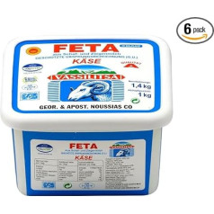 Vassilitsa Feta Sheep Cheese, 6 x 1 kg Containers, Greek Feta Made from 70% Sheep and 30% Goat Milk in Brine, 43% Fat i.T., Sheep Cheese and Goat Cheese, Premium Quality from Greece