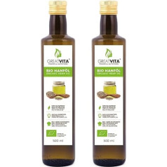 GreatVita Organic Hemp Oil, 100% Pure & Cold Pressed, 2 x (500 ml) Hemp Seed Oil