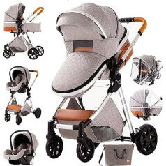 MoLi 3-in-1 Pushchair with Reversible Double Sliding Mode, Buggy with Large Comfortable Baby Carrycot, Combination Pram, 3-in-1 Frame, Aluminium Alloy, Foldable, High Landscape (225 Light Grey)