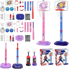 Children's Basketball Stand, Children's Basketball Hoop and T-Ball Set, Basketball Stand and T-ball Set for Children, Sports Toy with Different Sports Modes for School, Parties, Family Reunions, Home