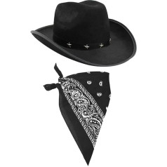 I LOVE FANCY DRESS Cowboy Hat and Cowboy Neck Gaiter Accessory for Cowboy Hat, Cowboy Hat, White Bandana, Wild West Western Sail 6 Pieces Bandana, Color: Black