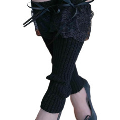 Ästhetische Frauen Mädchen Rippen Strick Stretchbein Wärmere Socken Spitzenverkleidung Patchwork Ribbon Bögen Elegante Fußabdeckungen Strümpfe