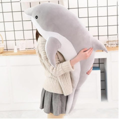 Tikwisdom Plush Toy Dolphin, Dolphin Plush Cushion, Super Soft Doll, Sea Animal Plush Toy, Children's Sleeping Pillow Gift (Grey, 120 cm Long)