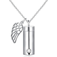 Flyow Cremation Jewellery 925 Sterling Silver Memorial Ash Keepsake Cylinder Urn Necklace Personalised Pendant Chain for Unisex
